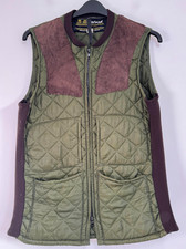 Barbour Quilted Gilet Vest Men Small Green Suede Patches Ribbed Side Hunting VTG