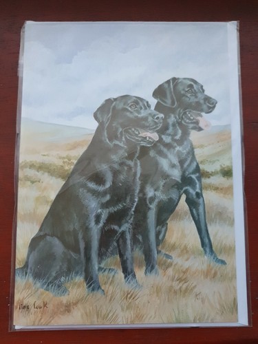 Black labrador greetings card - black,