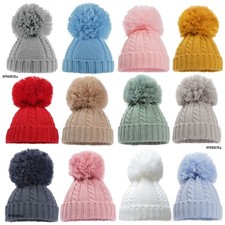  Baby Beanie Hat Pom Pom Bobble Double Knitted Winter Warm Boy Girl Newborn-24 M
