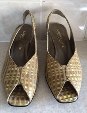 Sabrina Chic Tan Suede/Gold Sparkle Wedge Slingbacks - EUR38.5/UK 5.5 NEW