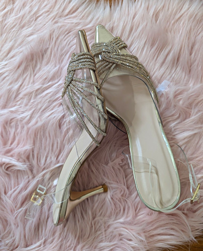 Gold clear rhinestone strappy - gold,