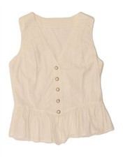 VINTAGE Womens Sleeveless Shirt Blouse UK 12 Medium White DP09