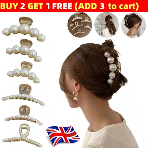 Women big pearl hair claw - big,