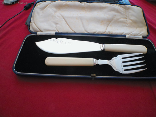 Antique silver plate cased set - silver,