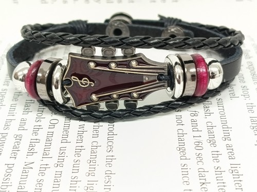 Retro guitar leather bracelet - guitar,