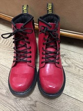 Dr Martens Delaney Airwair Bouncing Soles Red Patent Size 2 Leather Boots Kids