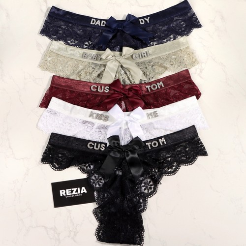 Personalised lace thong with - lace,