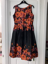 Peacocks Black & Red Floral Prom Party Wedding Guest Dress size 12