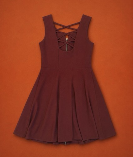 Apricot burgundy skater dress - skater,