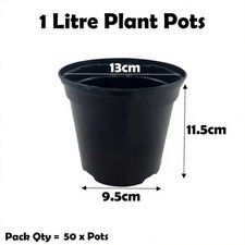 1 Litre Black Plant Pots