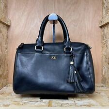 Ugg Genuine Leather HandBag In Black With  Logo And Gold Hardware