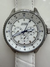 Guess Men’s Watch  (Working) white leather strap, White, pre owned (see video)
