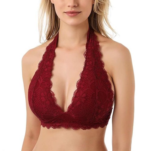 Floral lace halter bra - floral,