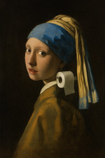 Girl with the Toilet Roll Earring Funny Parody Art Poster Print Framed Canvas