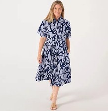 Helene Berman Printed Cotton Shirt Dress. Navy Stripe. Size 16. BNWT. RRP £138.