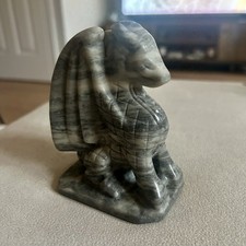 Grey Banded Jade Sitting Dragon Crystal Carving 515g 11cm