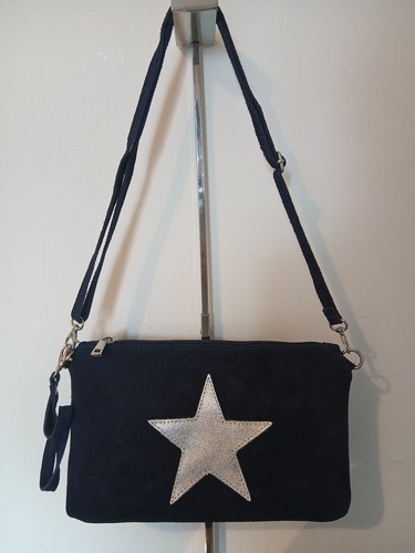 Navy blue borse pelle suede - navy,