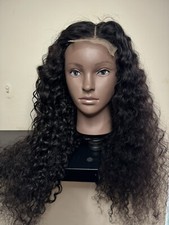 UK Women Full Wig Human Hair Deep Wave Lace Front Long Wigs Natural Black