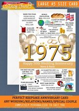 Personalised Anniversary Card Golden 50th Married in 1975 Wedding 50 Years Gold
