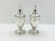 Pair 12cm tall vintage glass lined Sterling Silver Pepper Shakers / Pots