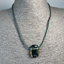 Dichroic Scarab Pendant Leather Cord Sterling Silver Fittings Necklace