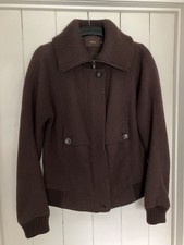 Reiss Virgin Wool Bomber Style Chocolate Jacket Pockets Ribbed Funnel Neck M