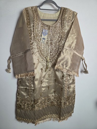 Ladies gold organza kurta - organza,