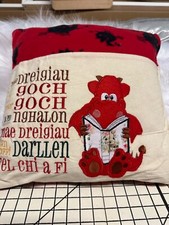 Gorgeous Designer Red Welsh Dragon  Embroidered reading  Cushion
