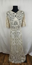 Stunning Antique Edwardian Wedding Dress Small Ivory Lace Full Length Vintage 