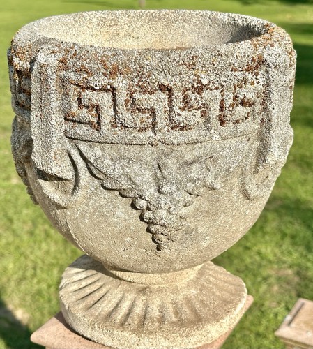 Vintage concrete garden urn - concrete,