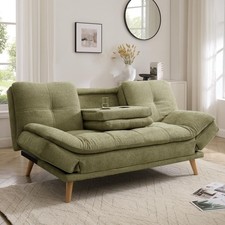Sofa Bed 3 Seater Clic Clac Fabric Cupholder Tray Table Recliner Sofa