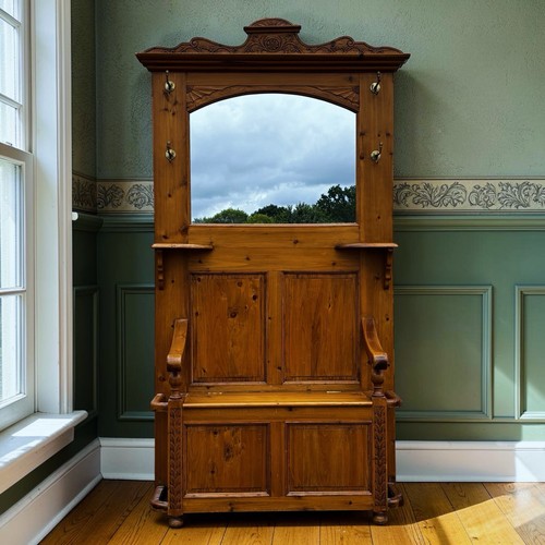 Pine hall stand with - hall, seat