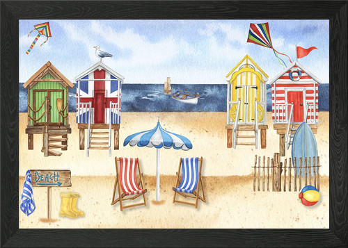 Beach huts watercolor - huts, framed