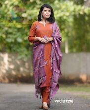 Indian Handloom Khadi Cotton Kurti  Set With Kantha Silk Duppatta (size L 40)