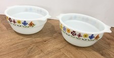Vintage Pyrex Phoenix Flowers Opalware X2 Casserole Dish Bowl Made In England