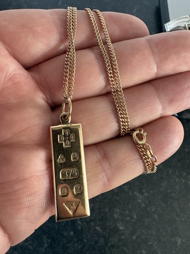9ct gold ingot necklace - 9ct, &