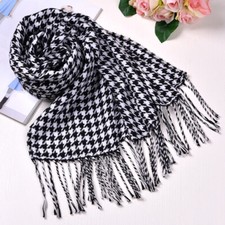 Dog Tooth Unisex Men Ladies Women Checked Tartan Print Tassel Houndstooth Scarf