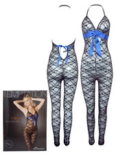 Ann Summers Black Miley Lace Bodystocking + Blue Ribbon - BNIP