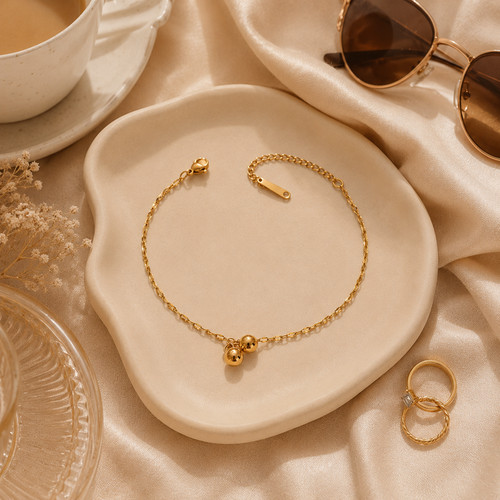 Beach anklet gold ball chain - anklet,