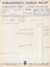 1958 INVOICE ETAB CHARLES RACLET IN PARIS 12TH - MAISON DELHOMME IN VICHY