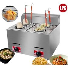 Double Tank Commercial LPG Gas Fryer Stainless Steel Frying Tool Noodle Cooker