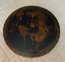 Vintage Antique Opium? Chinese? Resin Lacquer Table Top Brass Gold Relief 17.5”