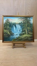 Vintage R Danford Forst Landscape With Waterfall Oil Paining In Frame