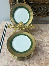 12 Vintage Rare Signed Martial M. Raynaud Limoges Green Gold Bread Butter Plates