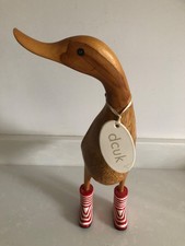 DCUK The Duck Company Wooden Duck Wellies Red & White Stripe 31cm Tall “Isaac”