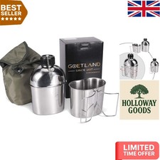 Portable 1.06QT Steel Canteen with 0.53QT Cup - Ideal for Camping & Hiking