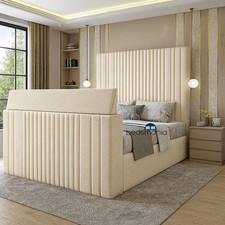 TV Bed with Lift-Up Ottoman Storage – Stylish High Headboard Bed Frame UK