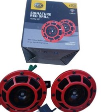 GENUINE HELLA RED GRILL SIGNATURE SUPERTONE DUAL CAR HORN TWIN 118DB 12V 