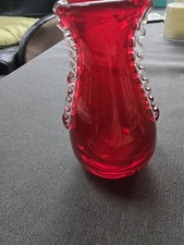 Whitefriars Glass 1950's Ruby Red Flanged Art Glass Small Vase Pattern 9420