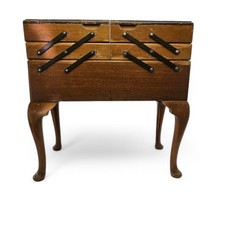 Sewing Box A Morco Products Wooden On Legs 3 Teir With Contents Needs DIY Rare